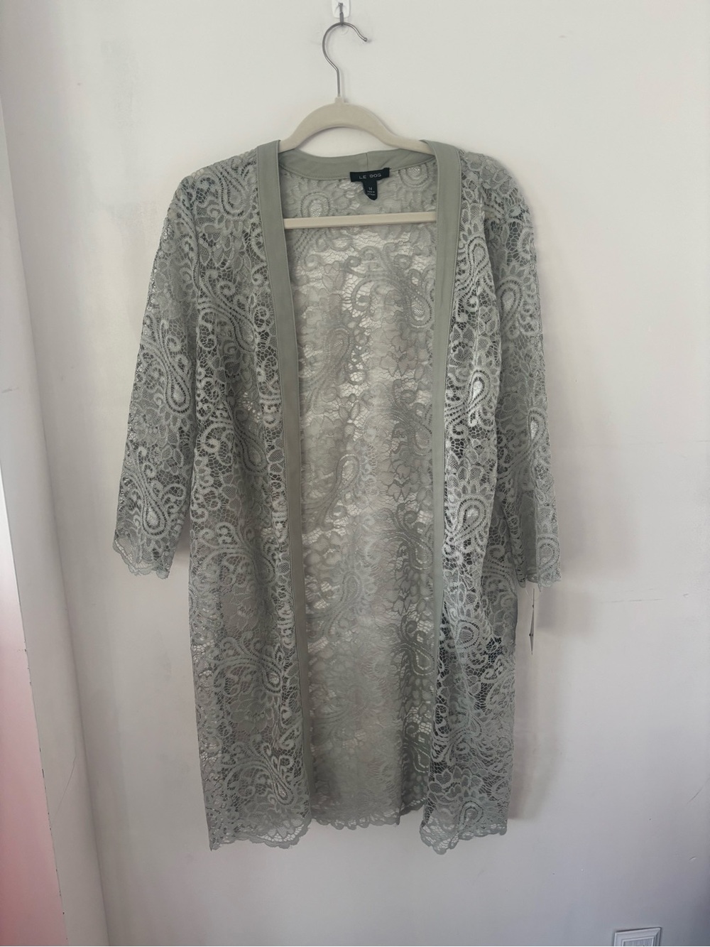 NWT Le Bos 14 Sage Green Lace Open Cardgian Duster